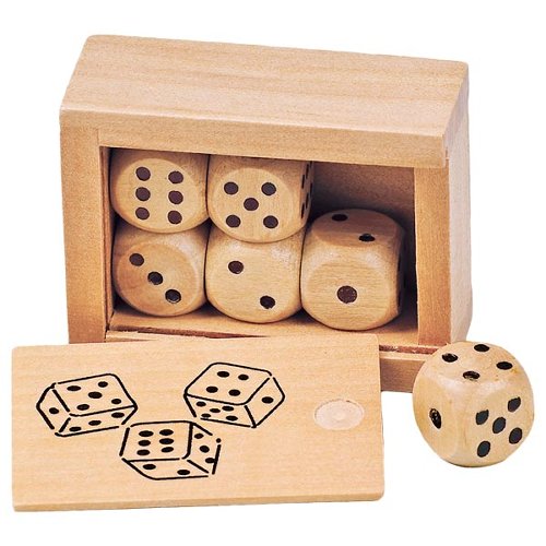 Box with 6 wooden dice