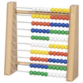 Wooden abacus with colorful beads on a white background