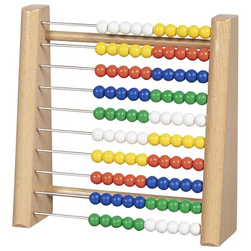 Wooden abacus with colorful beads on a white background