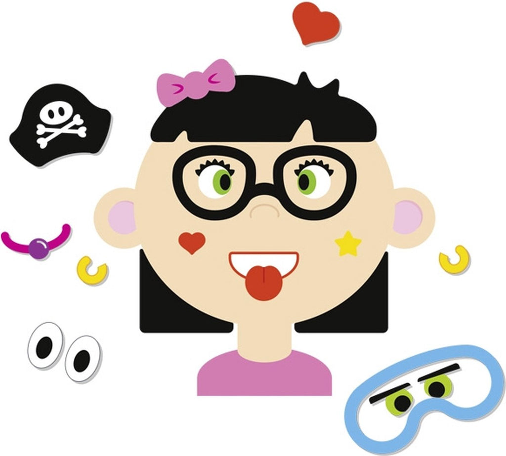 Cartoon face with accessories on a white background