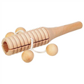 Wooden toy with cylindrical and spherical components on a white background