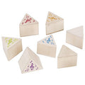 Set of triangular wooden blocks with musical符号 on a white background