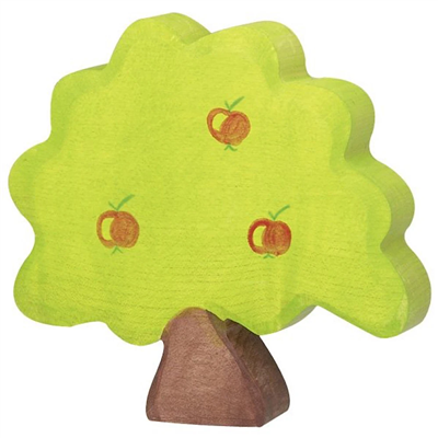 Toy apple tree with green leaves and brown trunk on a white background