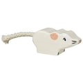 White mouse-shaped toy with a rope on a white background