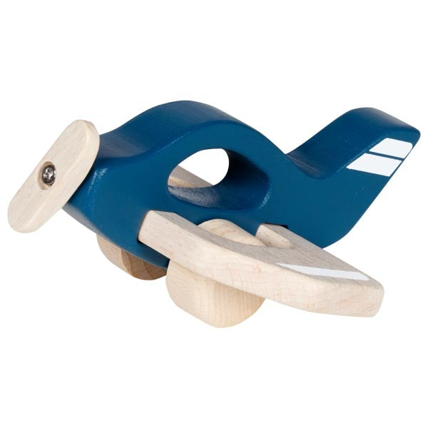Blue and wooden balance board on a white background