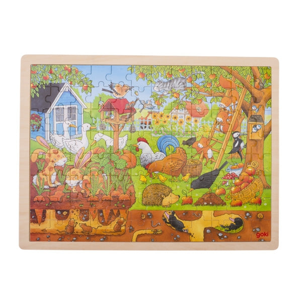 Wooden puzzle with animal illustrations on a white background