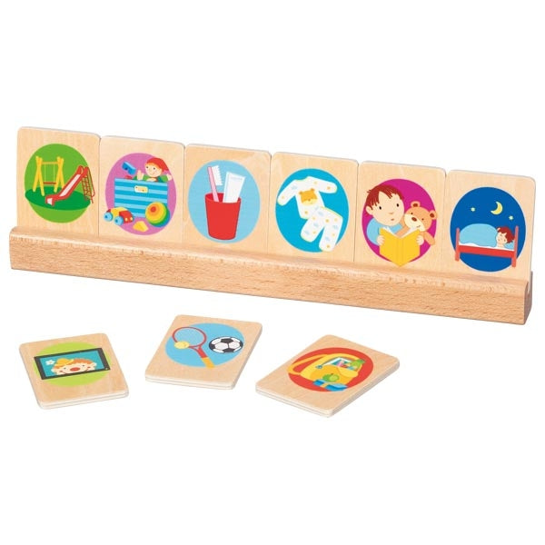 Daily Routine Cards for Children with Wooden Card Holder