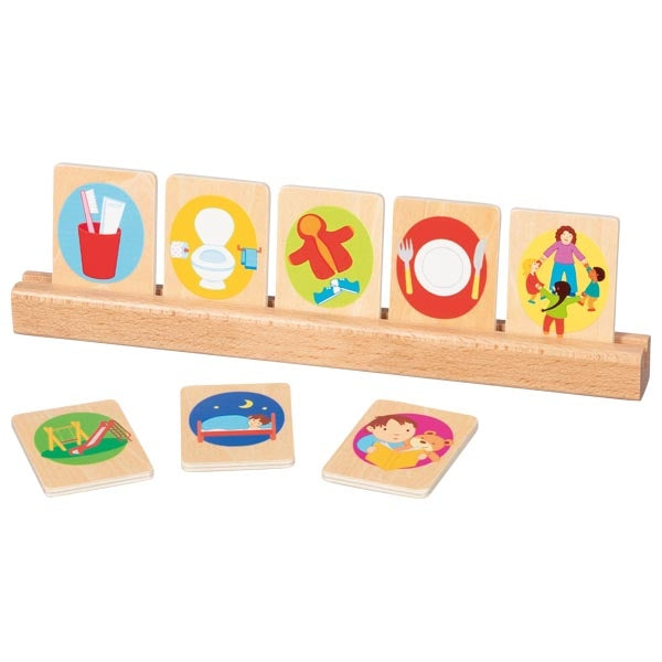 Daily Routine Cards for Children with Wooden Card Holder