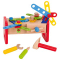 Colorful toy workshop set with tools on a white background