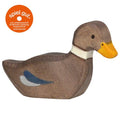 Wooden duck figurine on a white background