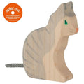 Plush toy shaped like a cat with gray and white fur on a white background