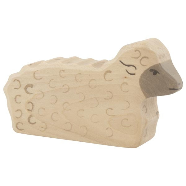 Wooden sheep toy with a white background