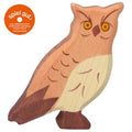 Wooden owl figurine on a white background
