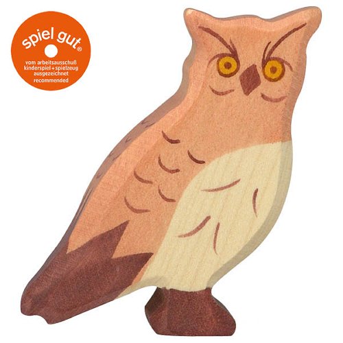 Wooden owl figurine on a white background