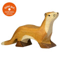 Wooden figurine of a weasel on a white background