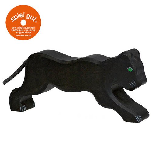 Wooden black panther toy on a white background