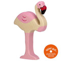 Wooden flamingo toy on a white background