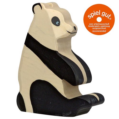 Panda-shaped wooden toy on a white background