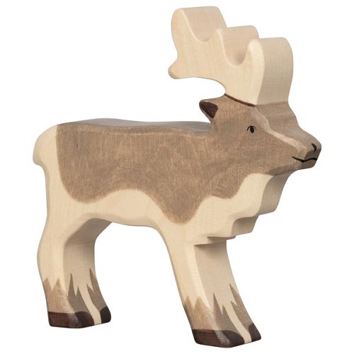 Wooden reindeer figure on a white background