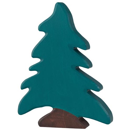 Wooden Christmas tree ornament with a red base on a white background