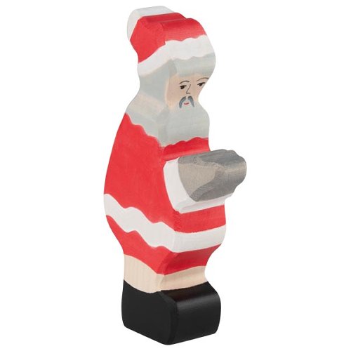 Wooden Santa Claus figurine on a white background