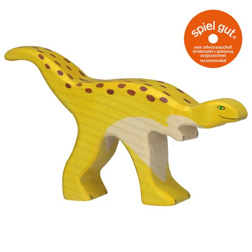 Yellow dinosaur toy figure on a white background