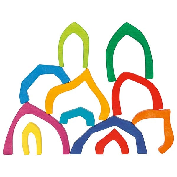 Set of colorful horseshoe-shaped objects on a white background