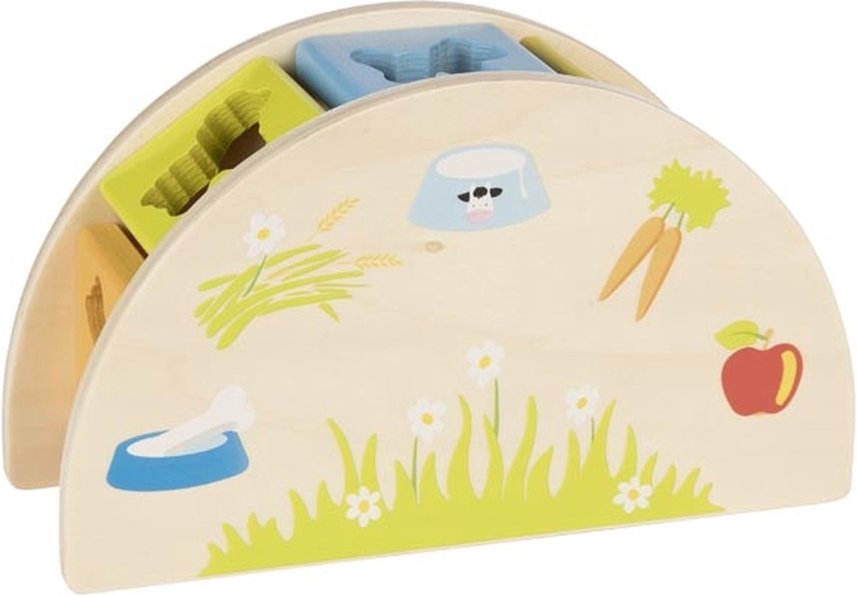 Children's toy with compartments featuring animals and nature elements on a white background