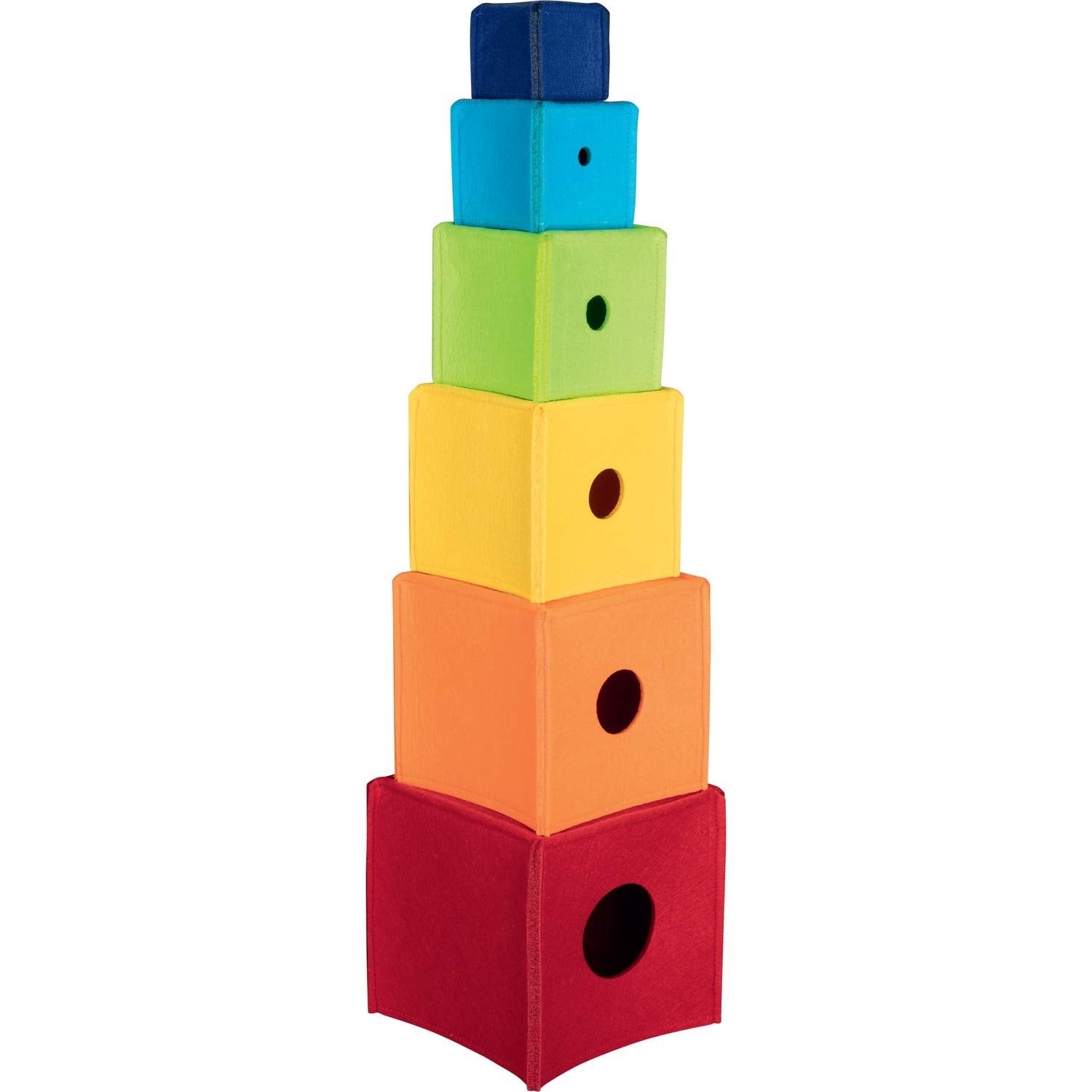 Stack of colorful building blocks on a white background